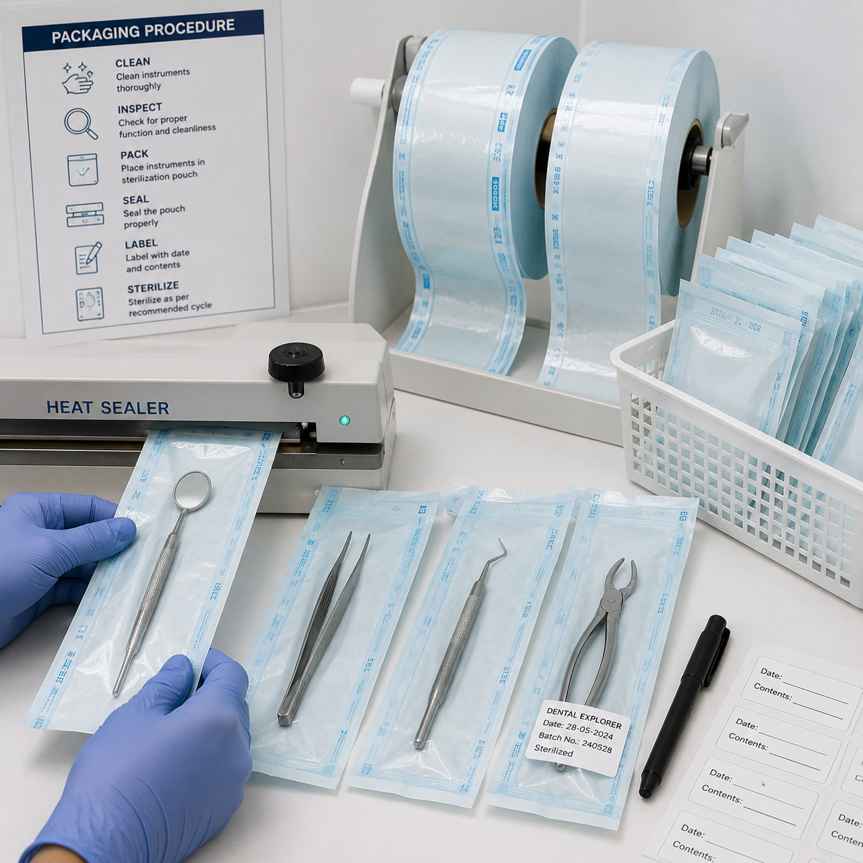 Sealing surgical instruments in sterilization pouches