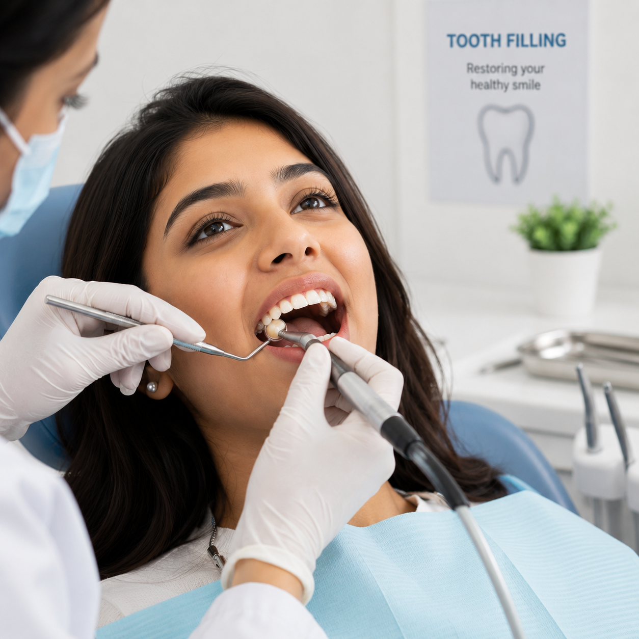 Modern composite tooth filling dental decay treatment